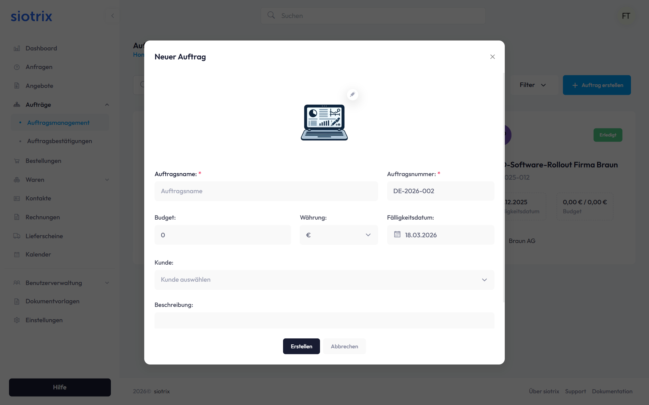 Auftrag erstellen
