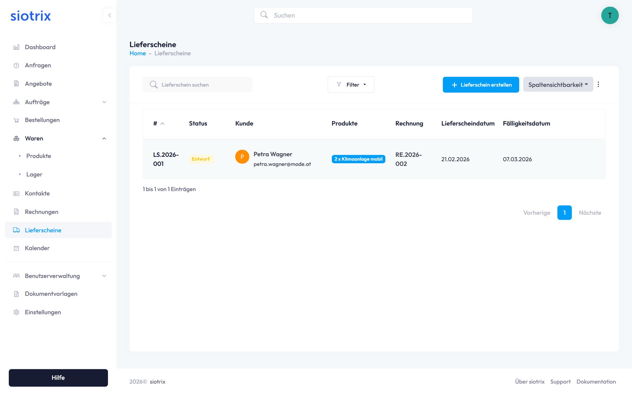 Lieferschein-Übersicht