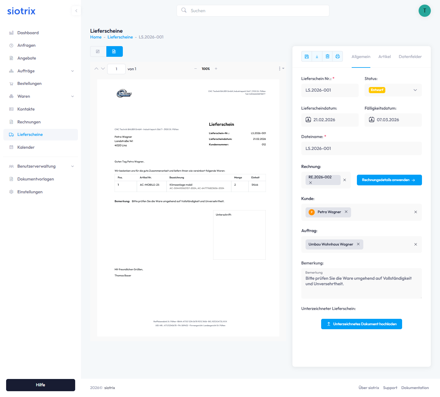 Lieferschein Detailansicht