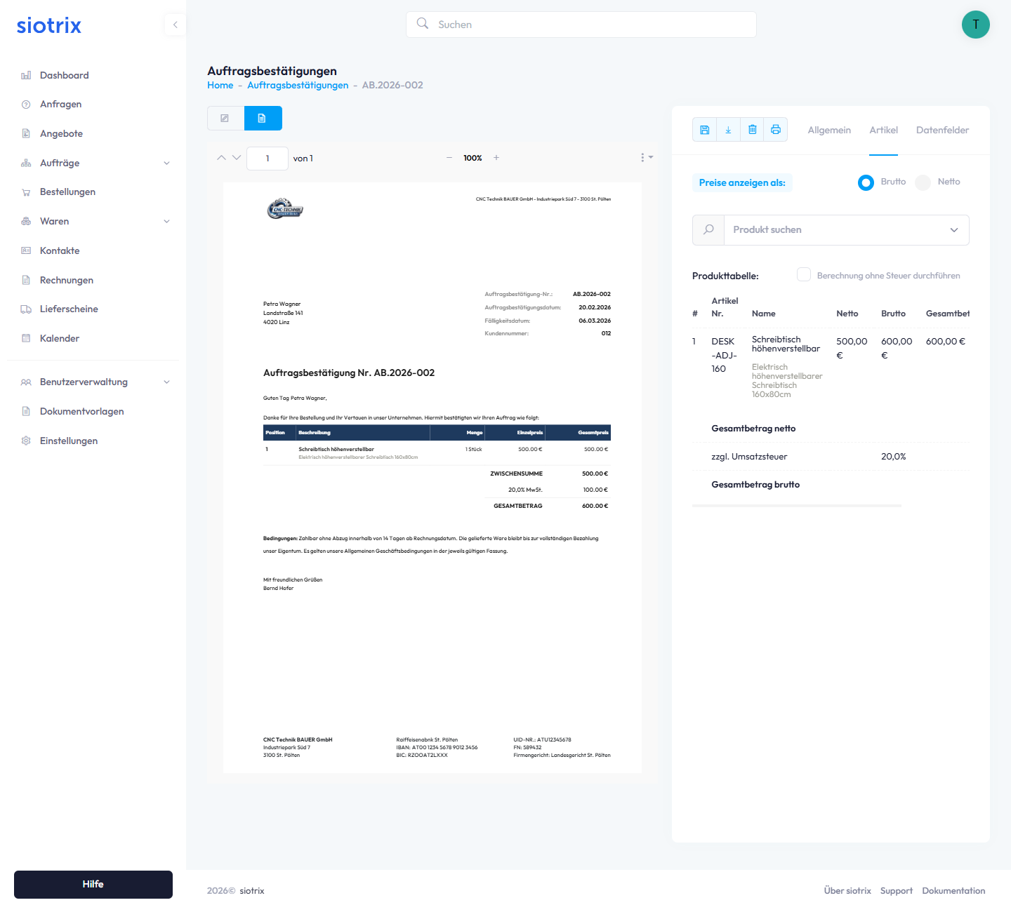 Positionen bearbeiten