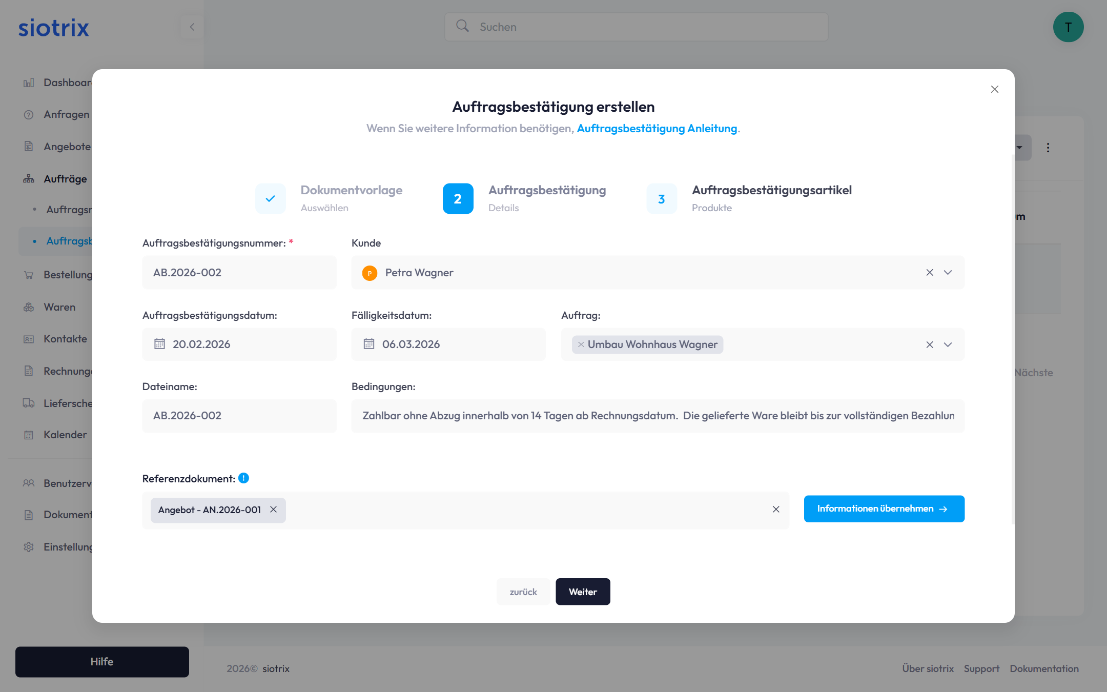 Referenzdokument auswählen