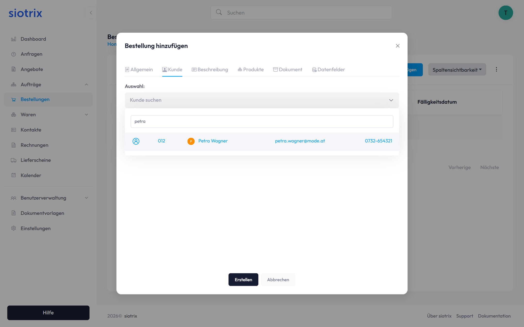 Bestellung mit Kontakt