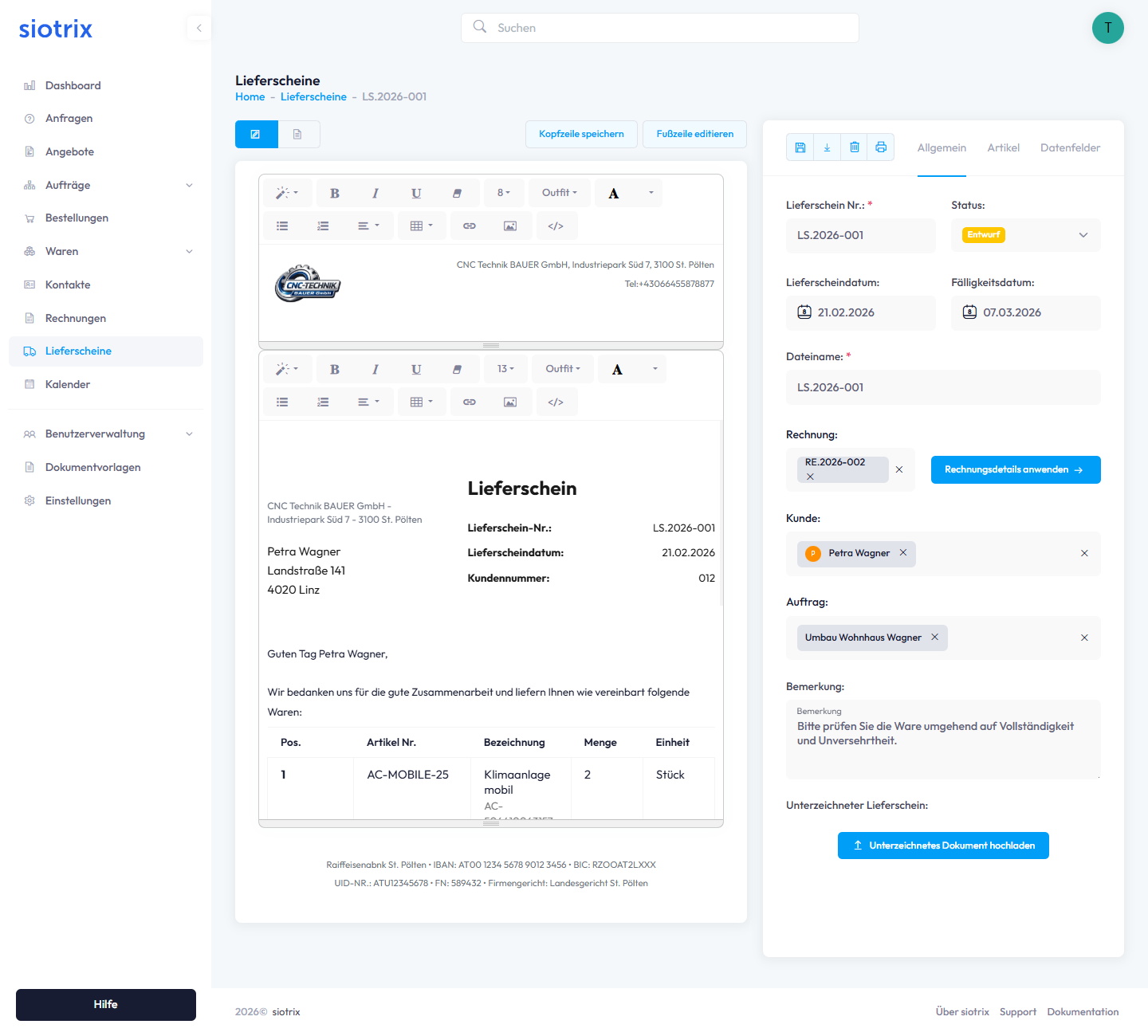Kopfzeile bearbeiten