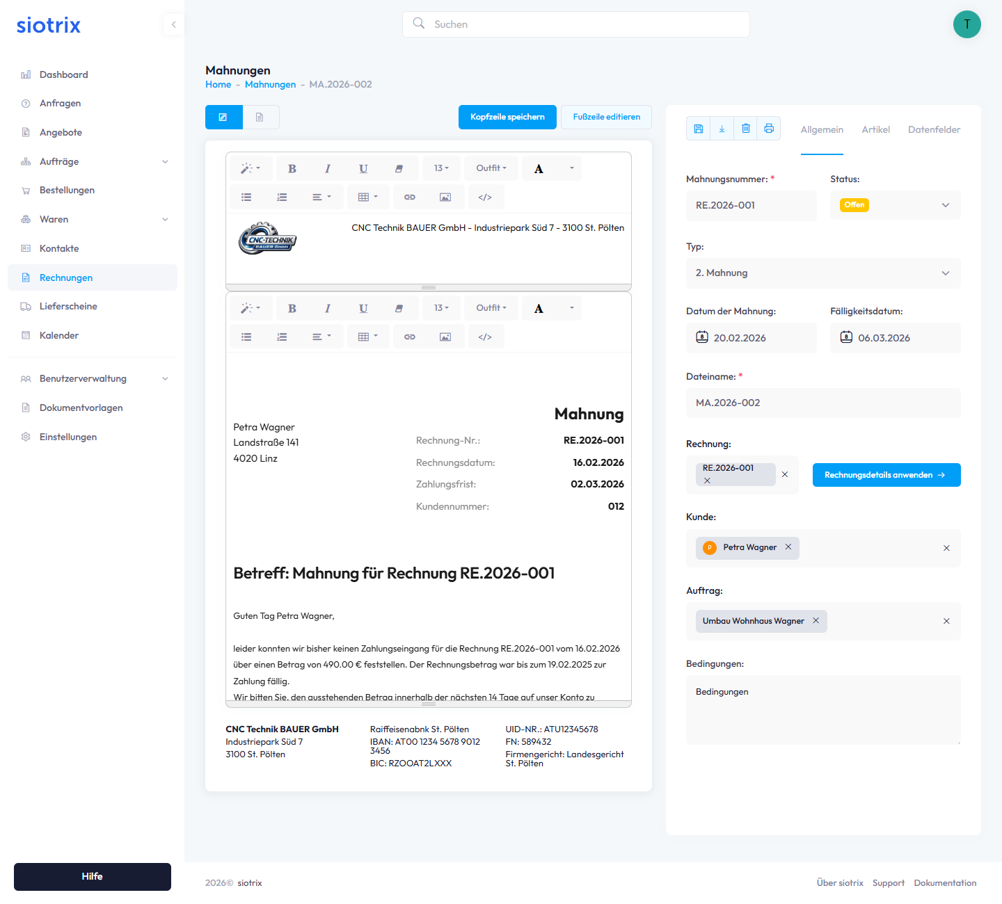 Kopfzeile bearbeiten