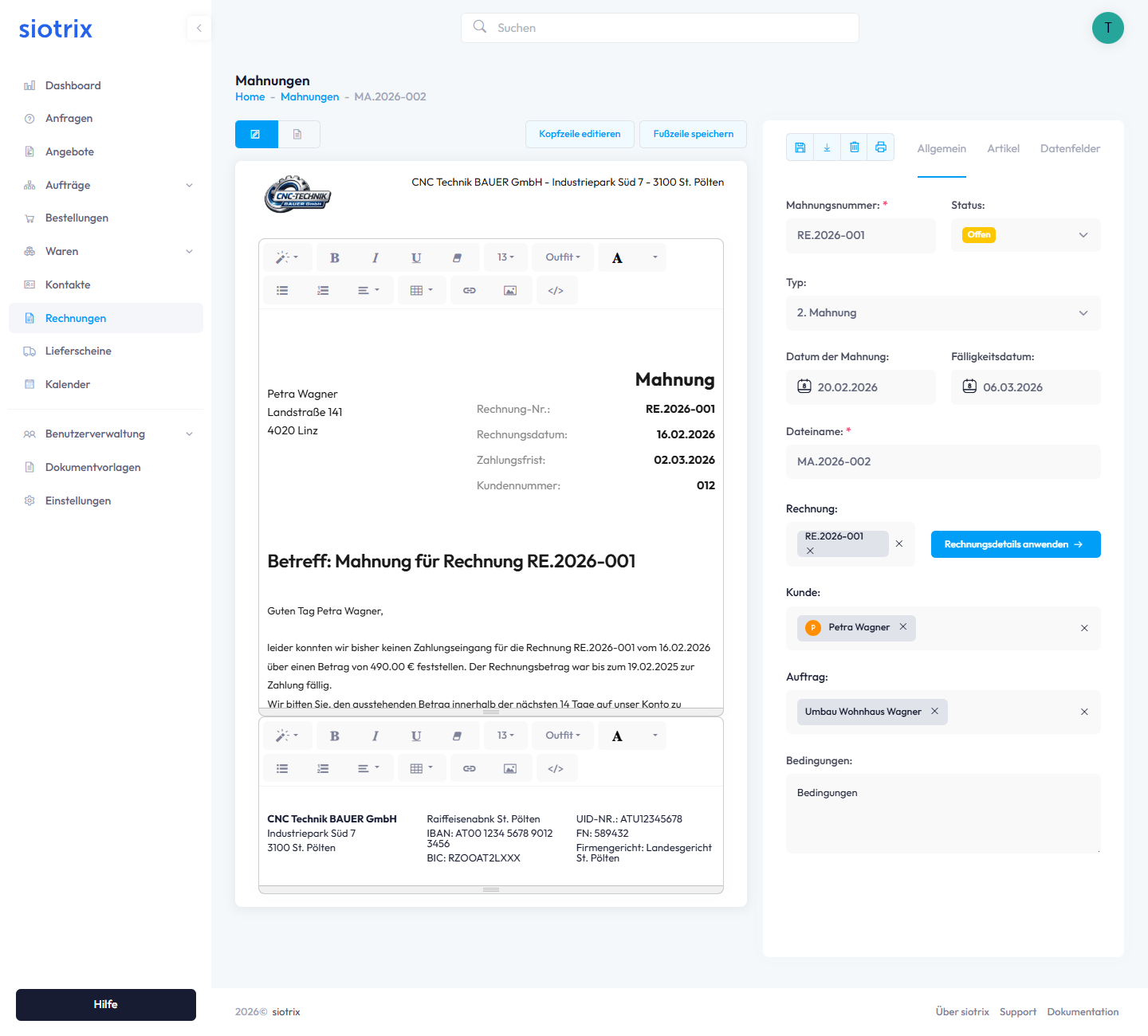 Fußzeile bearbeiten