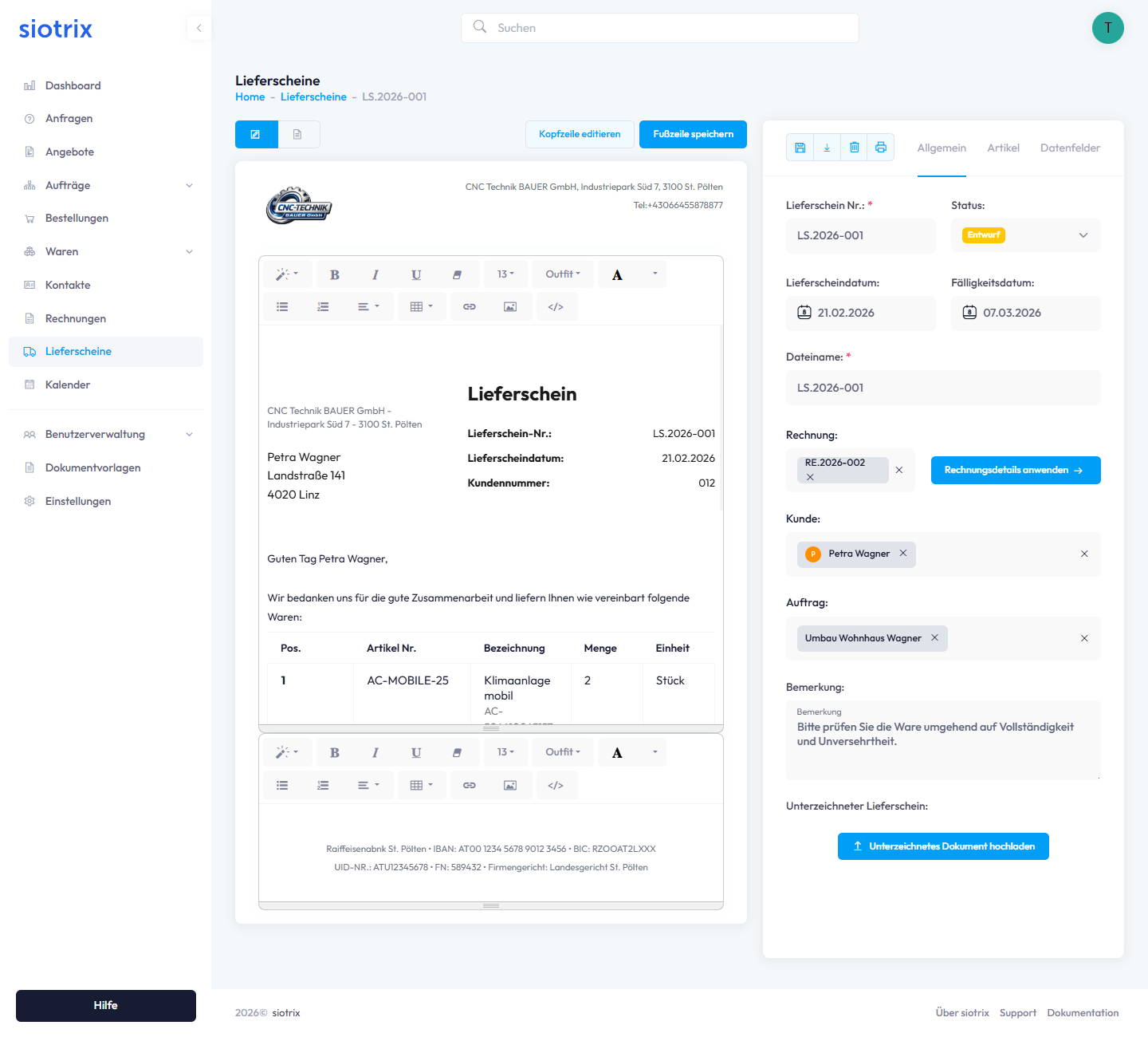Fußzeile bearbeiten