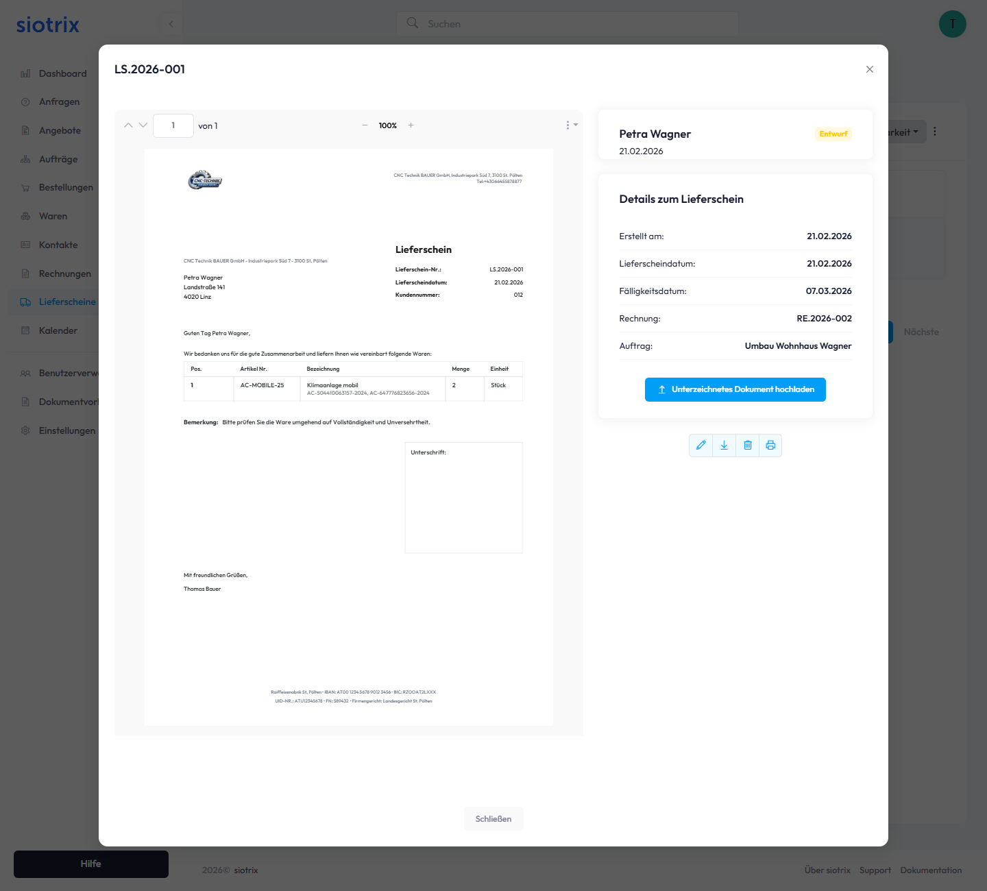 Lieferschein Detailansicht