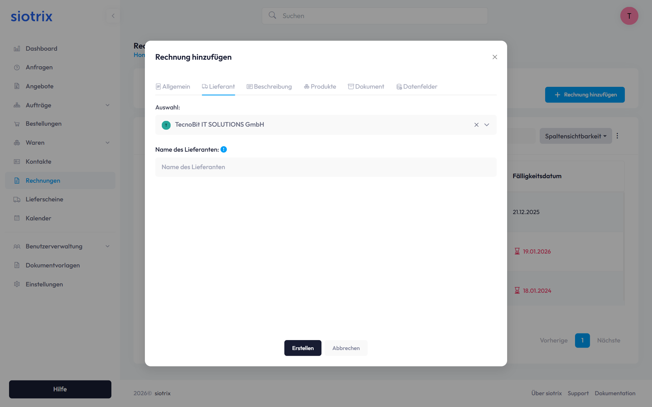 Lieferant hinzugefügt