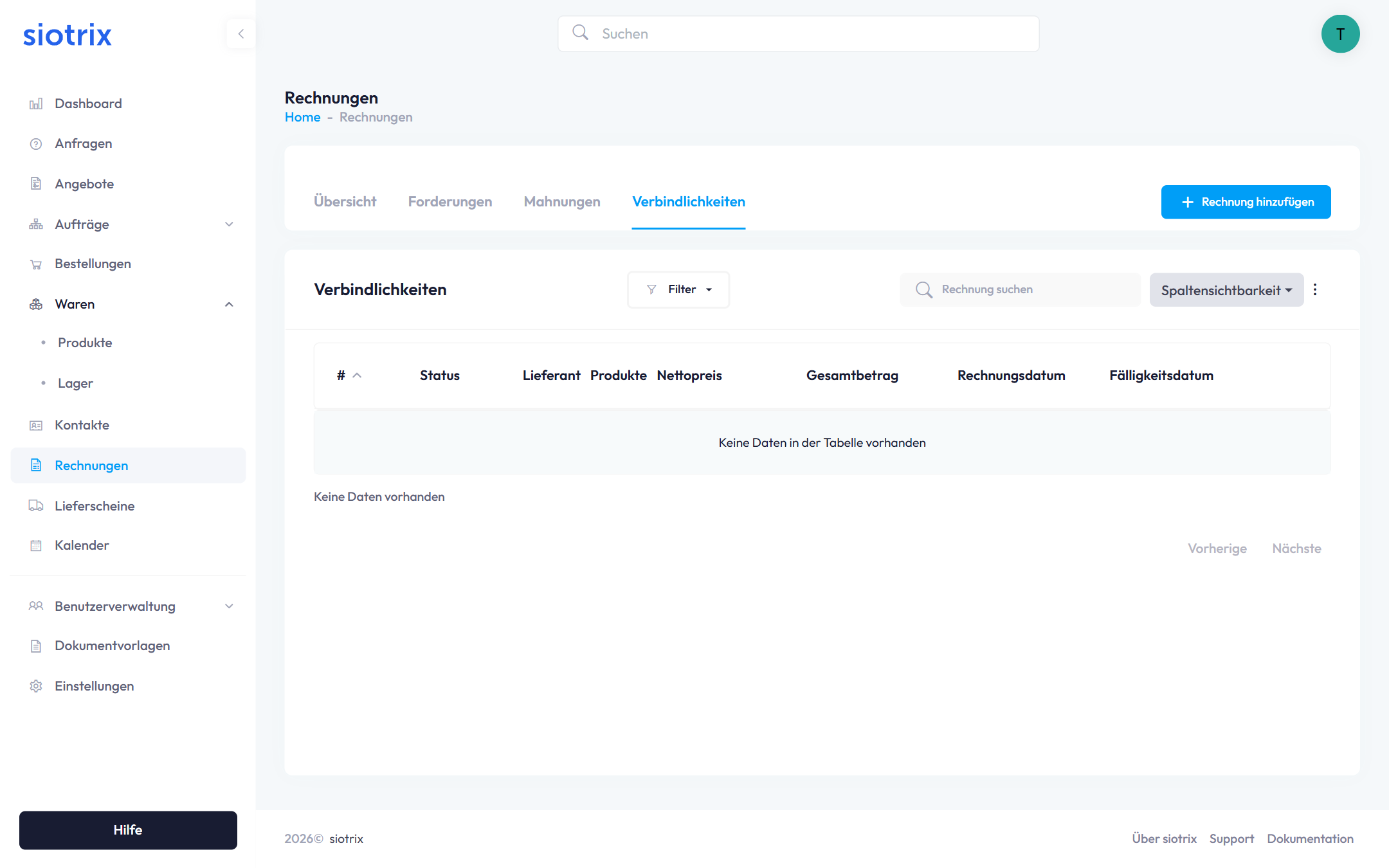 Verbindlichkeiten Übersicht