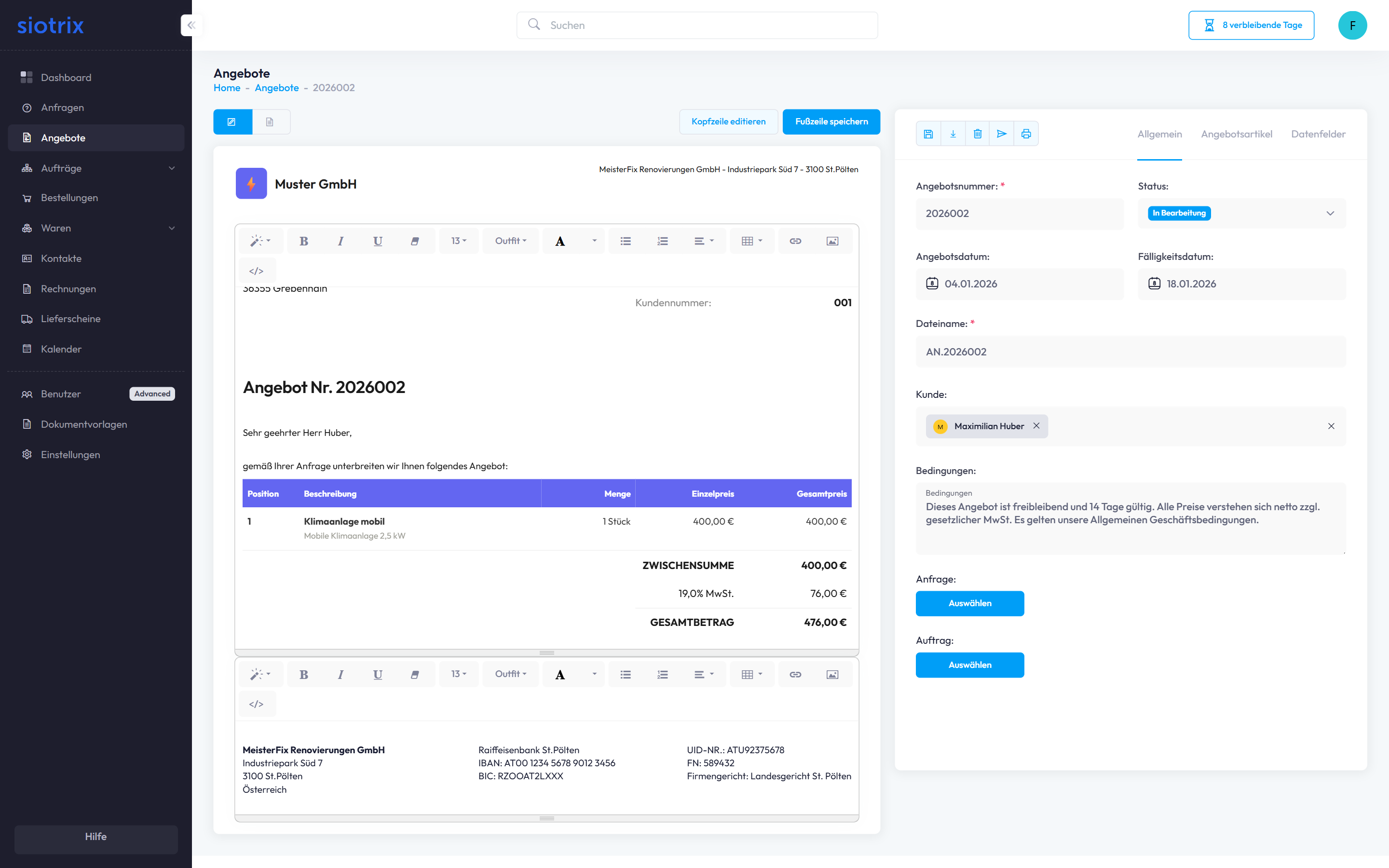 Fußzeile bearbeiten