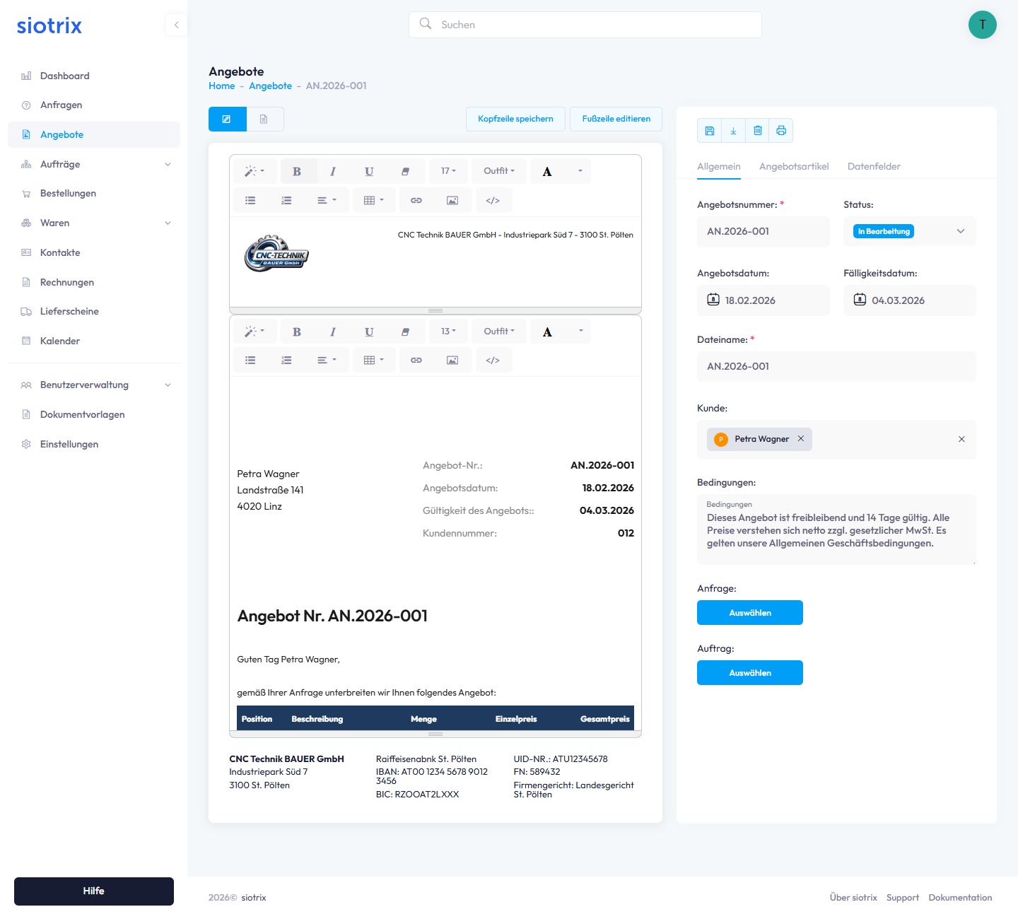 Kopfzeile bearbeiten