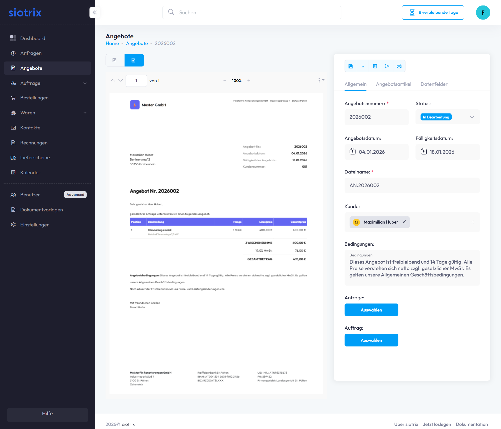 Angebot Detailansicht
