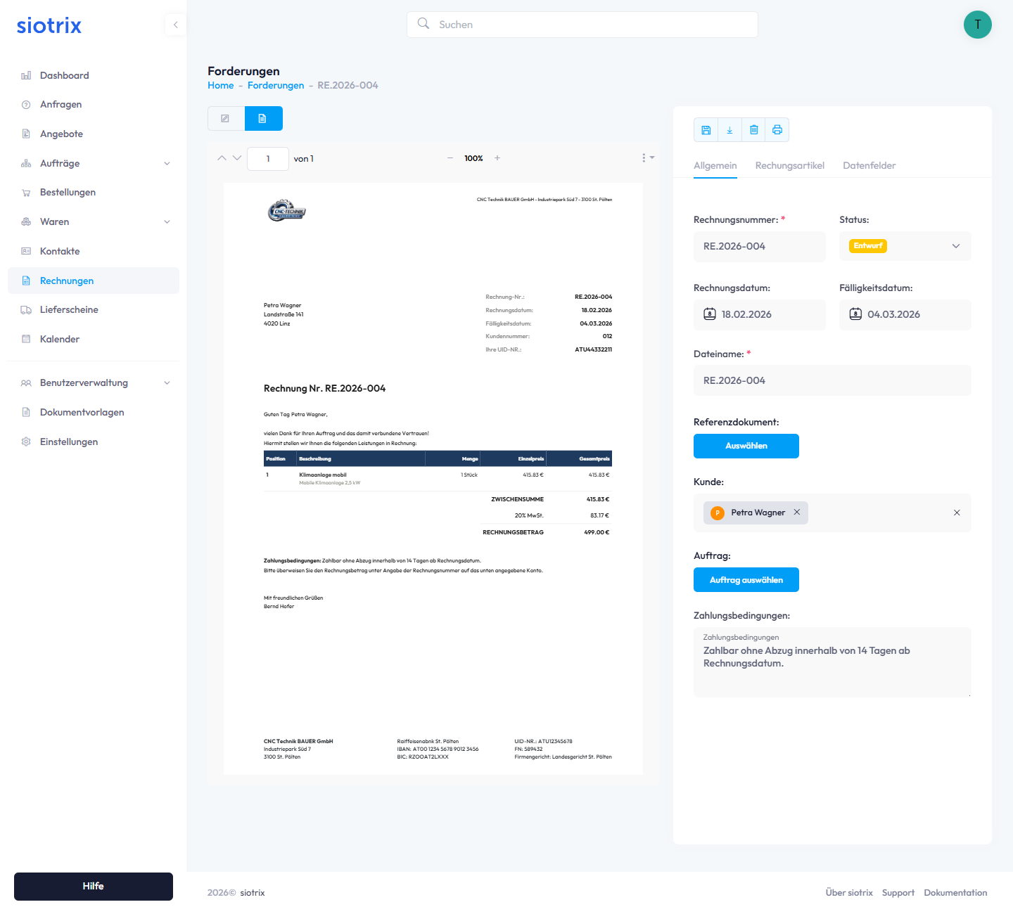 Rechnung Detailansicht