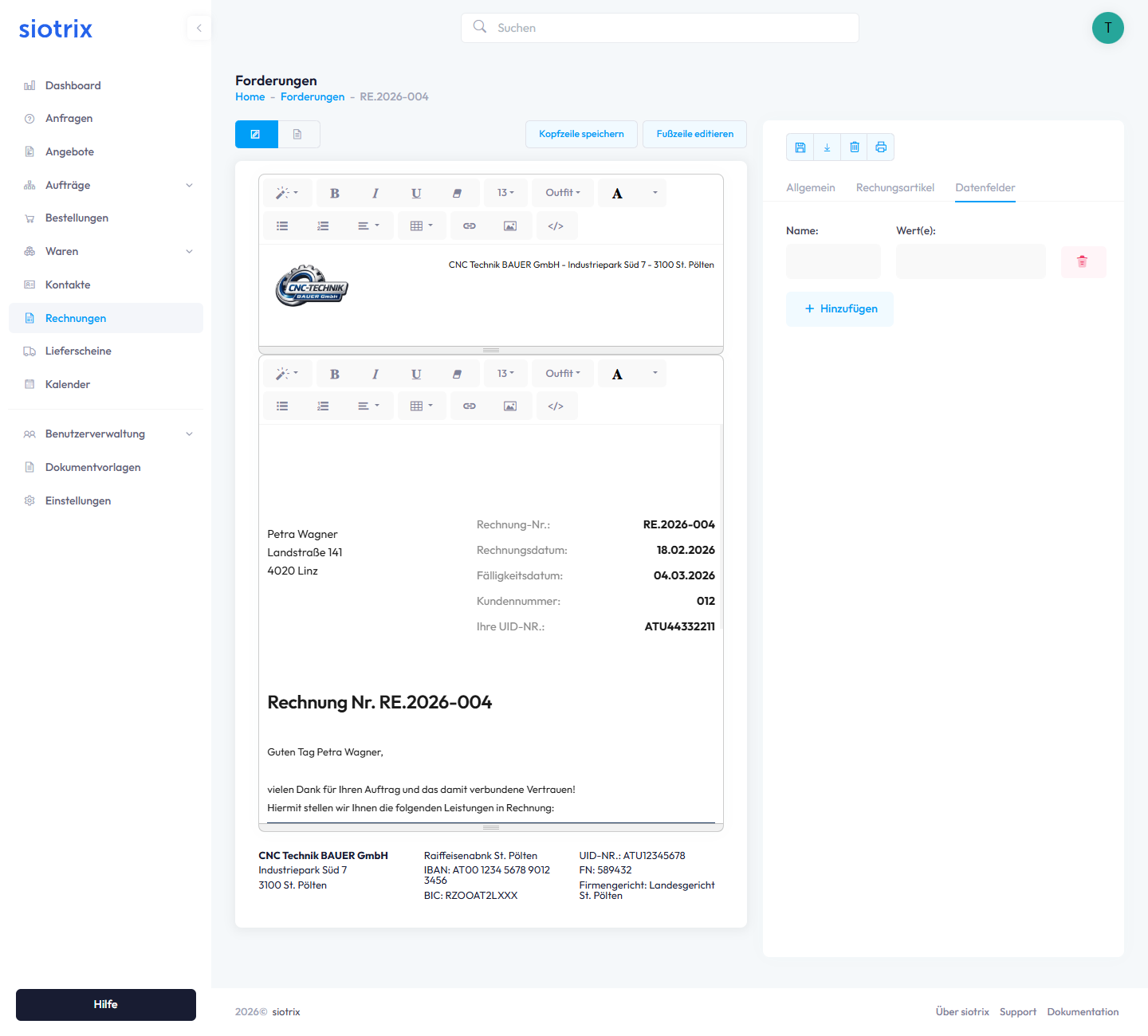 Kopfzeile bearbeiten