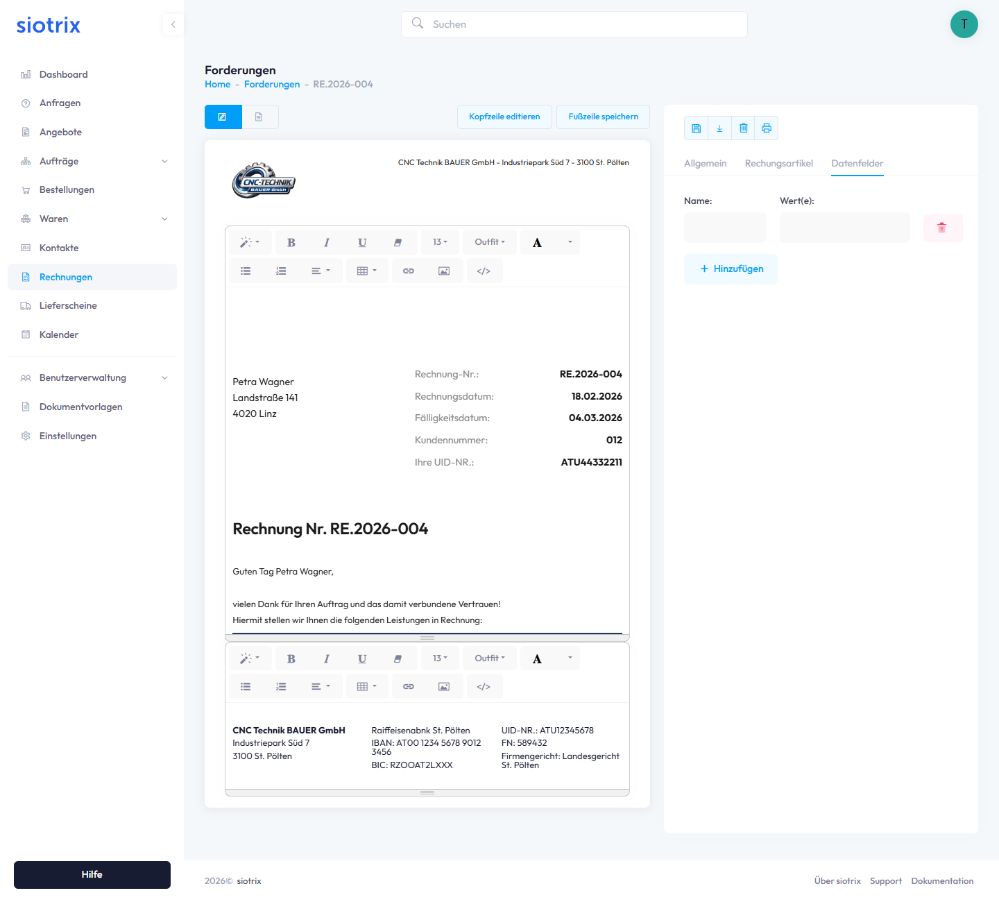 Fußzeile bearbeiten