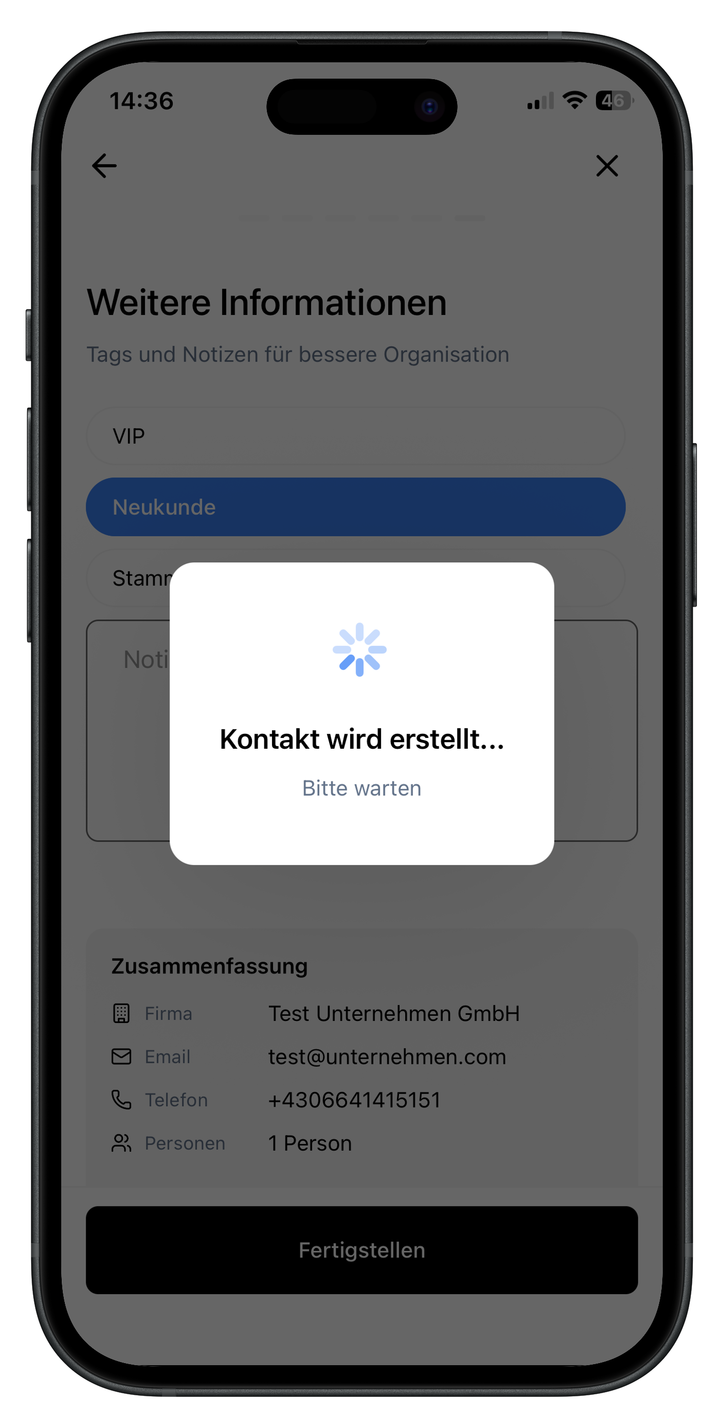 Erstellung wird verarbeitet
