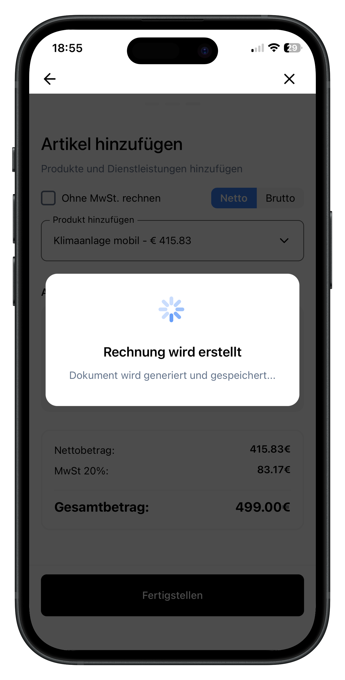 Rechnung wird generiert